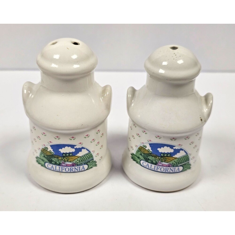 California Souvenir Salt Pepper Shakers Ceramic Scenic Figural Set of 2 White